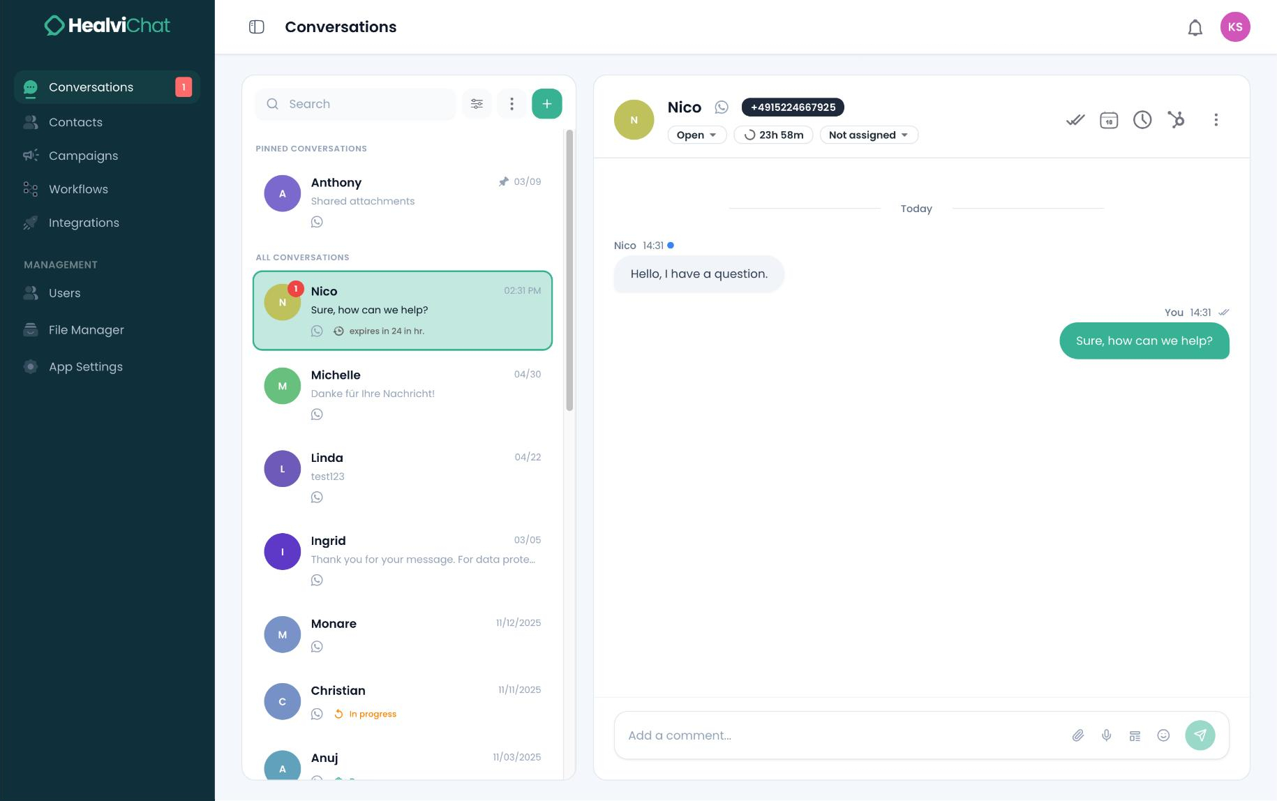 Chat history and conversation tools screenshot
